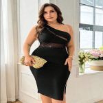 Vestido midi ajustado con malla y abertura lateral