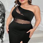 Vestido midi ajustado con malla y abertura lateral